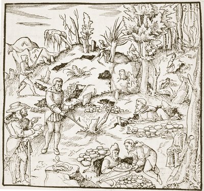 La Bacchetta Divinatoria, da Bergwerk Buch di Georg Agricola, Francoforte 1580, illustrato in una Storia della Magia, pubblicato alla fine del XIX secolo da German School