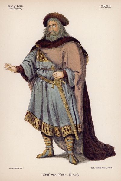 Il Duca di Kent, da Re Lear di Shakespeare (litografia a colori) da German School