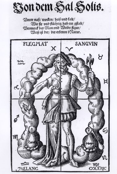 I quattro umori, da Quinta Essentia di Leonhart Thurneisser zun Thurn pubblicato a Lipsia, 1574 da German School