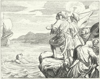 Il Sacro Romano Imperatore Ottone II fugge dai Greci dopo la sua sconfitta alla Battaglia di Stilo, 982 (incisione) da German School