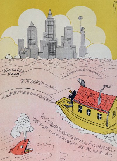 Il nuovo diluvio nel vecchio mondo, vignetta riferita alla crisi economica europea degli anni 