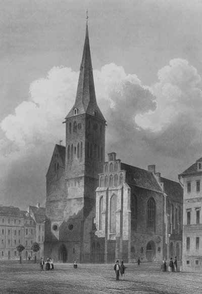 La Nikolaikirche, Berlino (incisione su acciaio) da German School