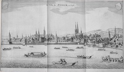 La città di Zurigo, Svizzera, dal Volume II di Itinera Alpina di Johann Jacob Scheuchzeri, pubblicato nel 1706 da German School