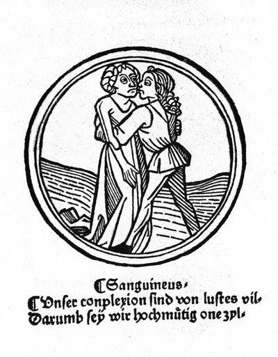I quattro temperamenti: il sanguigno (caldo e gentile). Xilografia, Augusta 1480 da German School
