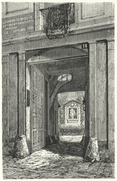 La casa a Parigi dove il drammaturgo francese Pierre Corneille morì nel 1684 (incisione) da German School