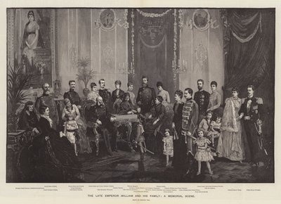 Il defunto imperatore Guglielmo e la sua famiglia, una scena commemorativa (incisione) da German School
