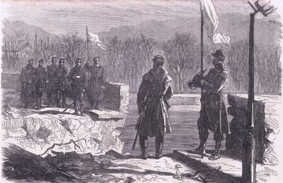 Le trattative di pace - un incontro al Ponte di Sevres, Cassells History of the War between France and Germany pubblicato da Cassell and Company Limited, c.1890 (litografia) da German School