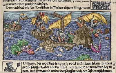 Il naufragio. Incisione da "Den Edlen Strenghen Besten Fromen" di Johann Stumpff. Inizio XVI secolo. da German School