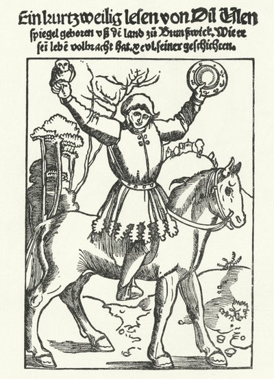 Till Eulenspiegel raffigurato con gufo e specchio (incisione) da German School