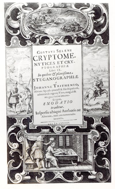 Pagina del titolo del Libro 9 di Cryptomenysis e Cryptography di Gustavus Selenus (Augustus, Duca di Brunswick), 1624 da German School