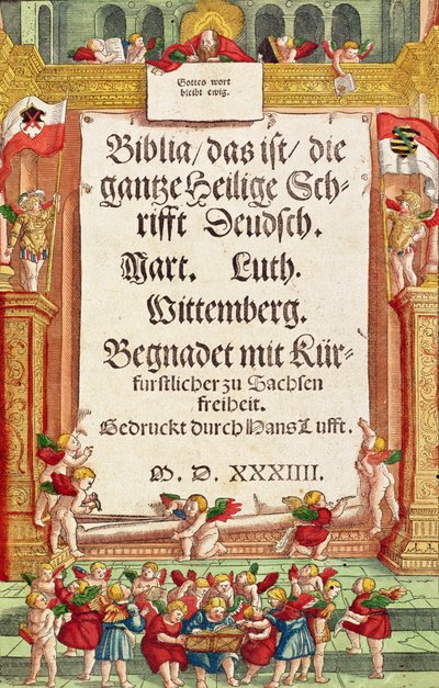 Pagina del titolo della Bibbia di Lutero, c.1530 da German School