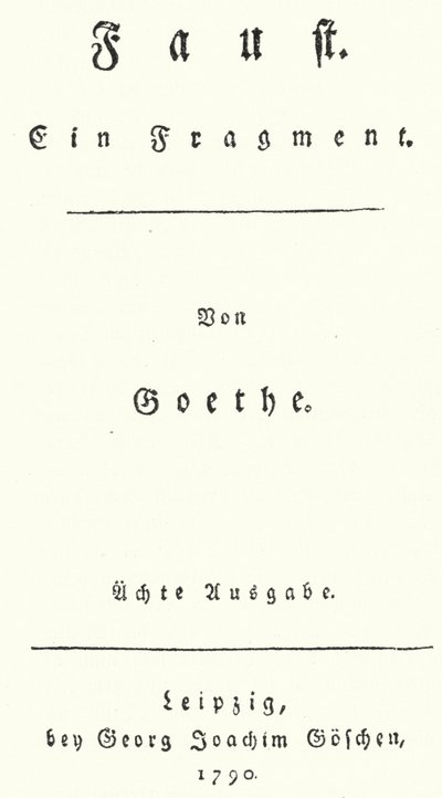 Pagina del titolo della prima edizione di Faust, di Johann Wolfgang Von Goethe (incisione) da German School