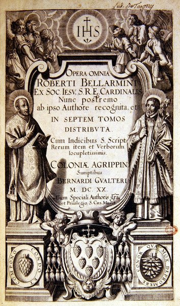 Pagina del titolo di Opera Omnia di Robert Bellarmine, edizione pubblicata a Colonia nel 1620 da German School