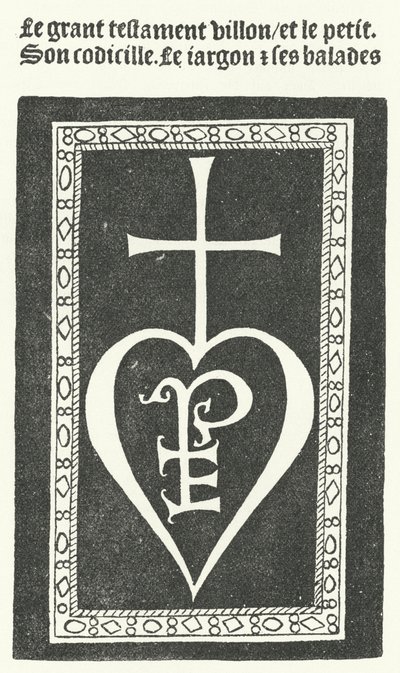 Pagina del frontespizio della prima edizione delle poesie del poeta francese François Villon, stampata da Pierre Levet a Parigi nel 1483 (incisione) da German School