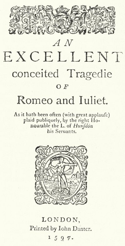 Pagina del titolo della prima edizione in quarto di Romeo e Giulietta di Shakespeare (incisione) da German School