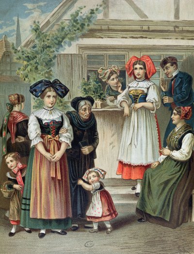 Costumi tradizionali della regione di Strasburgo, c. 1870-80 da German School