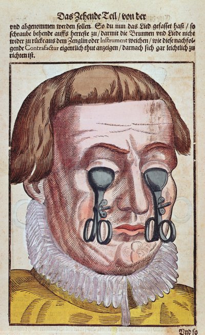 Trattamento di una condizione oculare, da Ophthalmodouleia di Georg Bartisch (1535-1636) pubblicato a Dresda nel 1583 da German School