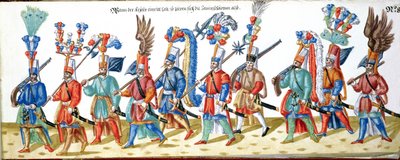 Giannizzeri turchi, da una raccolta di illustrazioni relative alla corte del Sultano Ottomano, c.1600 da German School