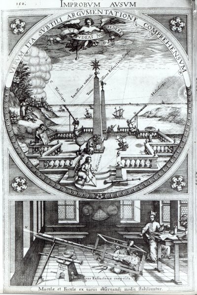 Vari metodi di osservazione delle macchie solari, illustrazione da Rosa Orsina di Christoph Scheiner, pubblicato nel 1630 da German School