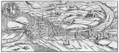 Veduta di Ginevra, da Cosmographie Universelle di Sebastien Munster (1488-1552) Basilea, pubblicato nel 1559 da German School