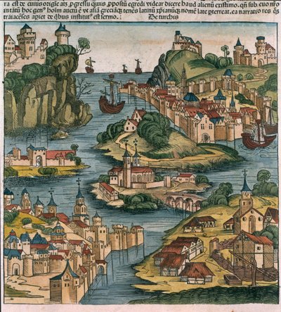 Veduta del Bosforo che entra dal Mar Nero, dal Cronaca di Norimberga di Hartmann Schedel, 1493 da German School