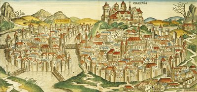 Vista della città di Cracovia, dal Nuremberg Chronicle di Hartmann Schedel, 1493 da German School