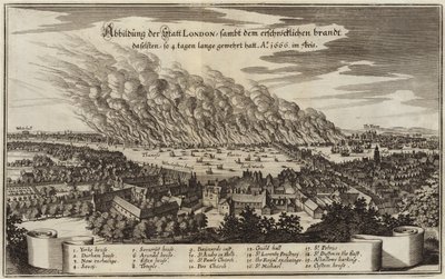 Veduta della città di Londra e del terribile incendio che bruciò per quattro giorni da German School
