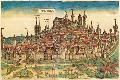 Veduta della città di Norimberga, pubblicato nella Cronaca di Norimberga, 1493 da German School