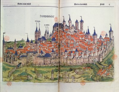 Veduta della città di Norimberga, dalla Cronaca di Norimberga di Hartmann Schedel (1440-1514) 1493 da German School