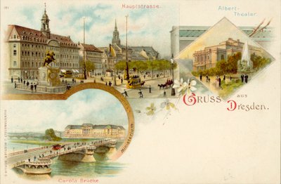 Vedute di Dresda, Germania (cromolitografia) da German School