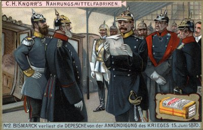 Guerra del 1870. Il generale prussiano Otto von Bismarck (1815-1898) legge la dichiarazione di guerra il 15 giugno da German School