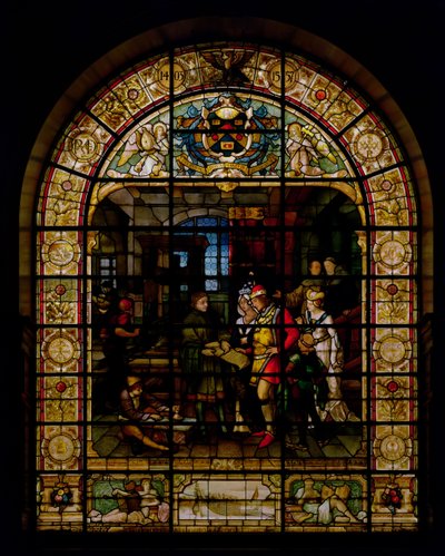 William Caxton mostra il suo primo libro stampato a Edoardo IV e sua moglie, Elizabeth Woodville nel 1477, di Mayer e Co., ditta di Monaco attiva a Londra, c.1880 da German School
