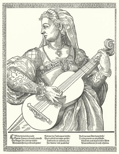Donna che suona una chitarra (incisione) da German School