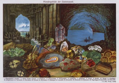 Meraviglie del mondo o rocce e cristalli (litografia a colori) da German School