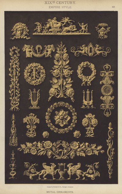 XIX secolo, stile Impero, ornamenti in metallo (litografia a colori) da German School