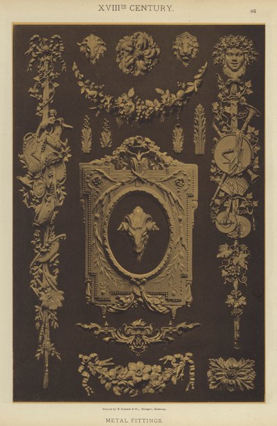 XVIII secolo, accessori in metallo (litografia a colori) da German School