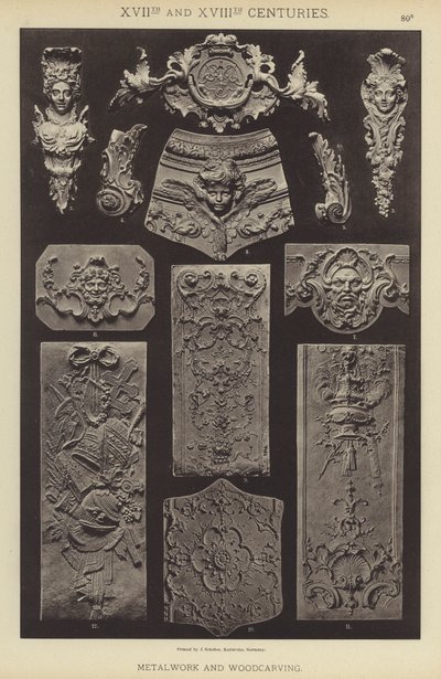 XVII e XVIII secolo, lavorazione dei metalli e intaglio del legno (litografia a colori) da German School