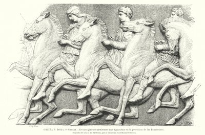 Giovani cavalieri ateniesi, copia di parte del fregio del Partenone di Atene, antica Grecia da German School