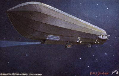 Dirigibile Zeppelin che vola di notte da German School