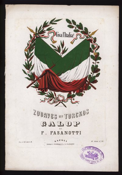 Zouaves e Turckos, galop di F Fasanotti, copertina di spartito musicale da German School
