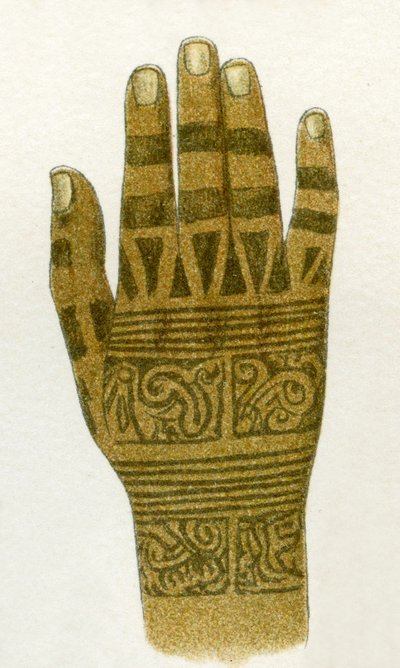 Esempio di disegni di tatuaggi sulle mani dei Dayak, Borneo, 1894 da German School