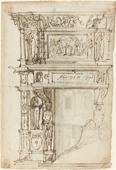 Camino palaziale con una scena di sacrificio antico [recto] da German or Austrian 16th Century