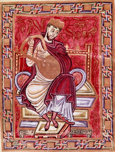 Rappresentazione del re Davide che suona la lira (miniatura del Codex Egberti) da German School