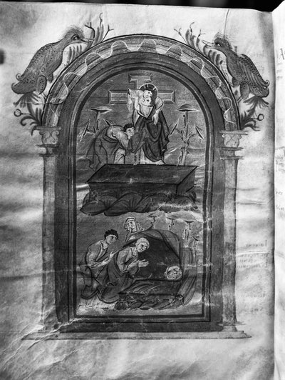 f.234v, Discesa dalla croce e visita dei discepoli alla tomba, Liuthar-Evangeliar / Otto-Evangeliar, c.990 da German School