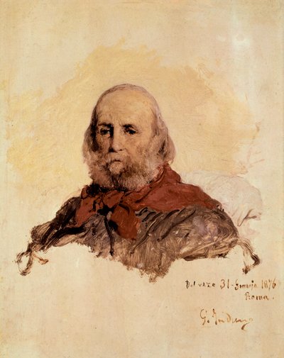 Unità italiana: ritratto di Giuseppe Garibaldi (1807-1882), patriota italiano. Opera di Gerolamo (Girolamo) Induno (1825-1890) da Gerolamo Induno