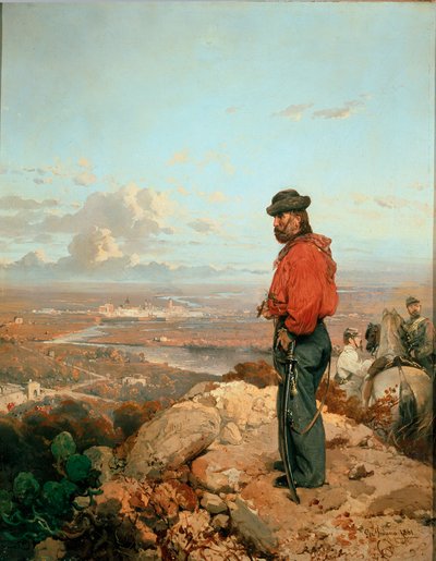 Unità Italiana: "Ritratto di Giuseppe Garibaldi (1807-1882) davanti a Capua nel 1860" Dipinto di Gerolamo Induno (1825-1890) 1861 Museo del Risorgimento, Milano da Gerolamo Induno