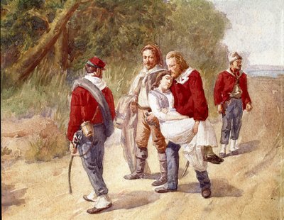 Il patriota italiano Giuseppe Garibaldi trasporta la moglie Anita malata di tifo a Ravenna nel 1849 da Gerolamo Induno