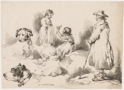 Studi di Bambini Due Bambine, Due Cani, Un Uomo, 1793 da Gerrard Street J. Harris Soho