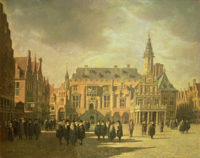 Veduta del Municipio nella Piazza del Mercato di Haarlem da Gerrit Adriaensz Berckheyde