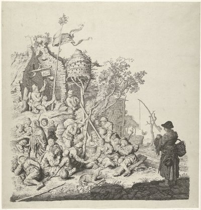 Gruppo di Rom presso una locanda con una colombaia da Gerrit Adriaensz. de Heer